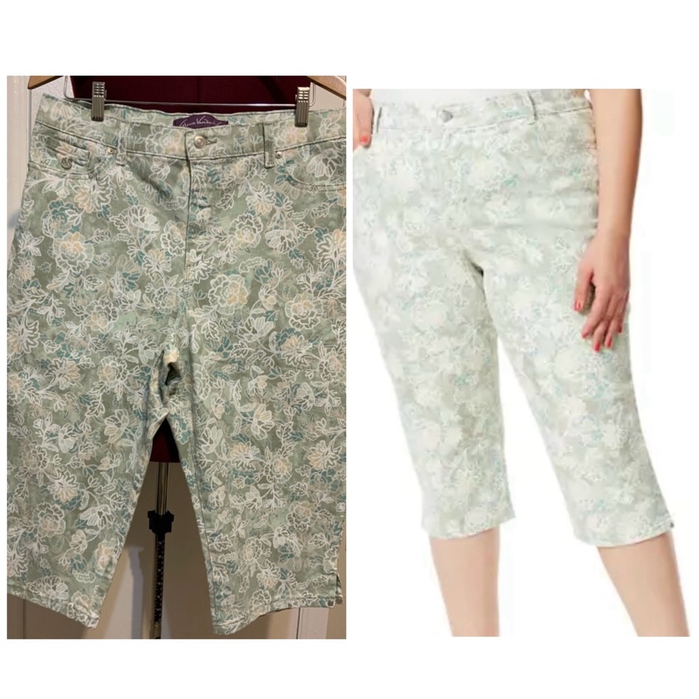 Like New Petite Amanda Floral Cropped Jeans Mint/White 16P Gloria Vanderbilt